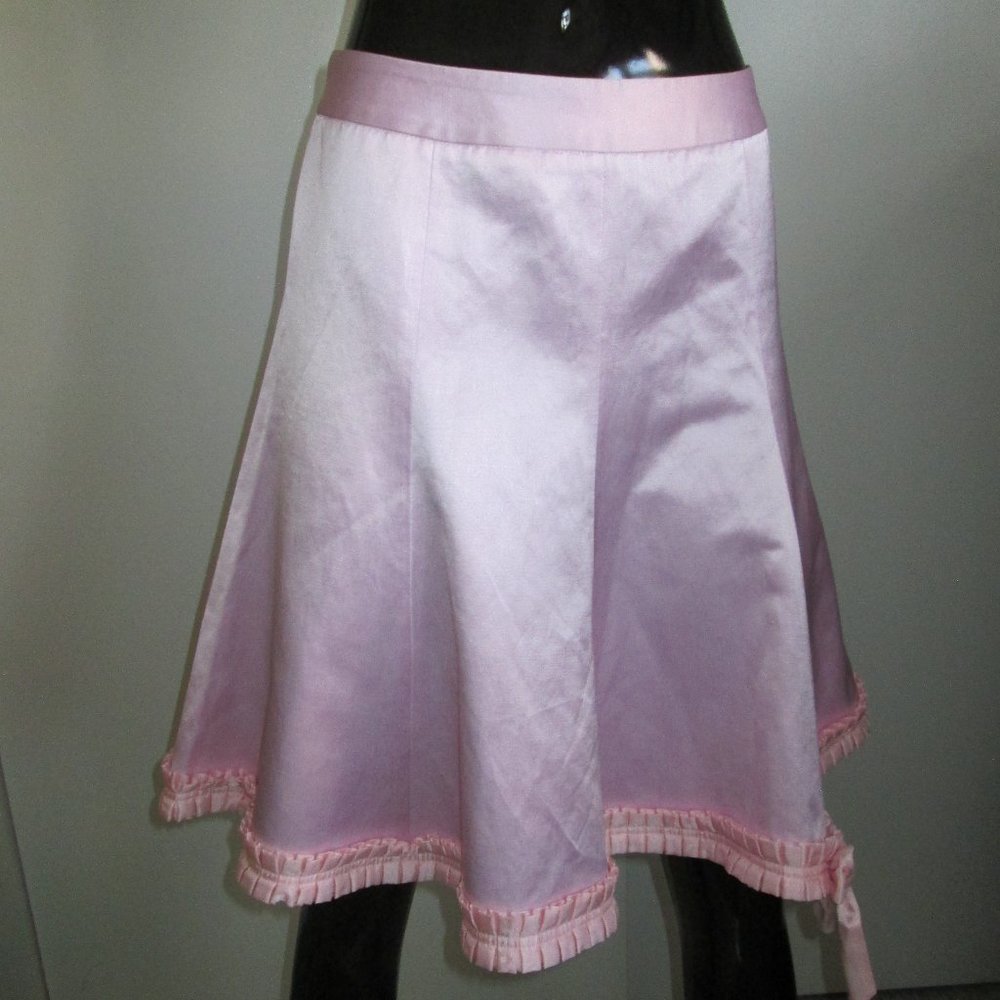 Tara Jarmon Pink Cotton blend full panel pleated ribbon border skirt
